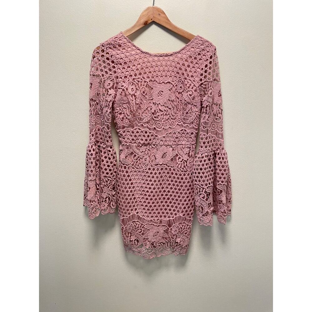 The Clothing Company Womens Mini Dress Small Pink Crochet Bell Sleeve Romantic